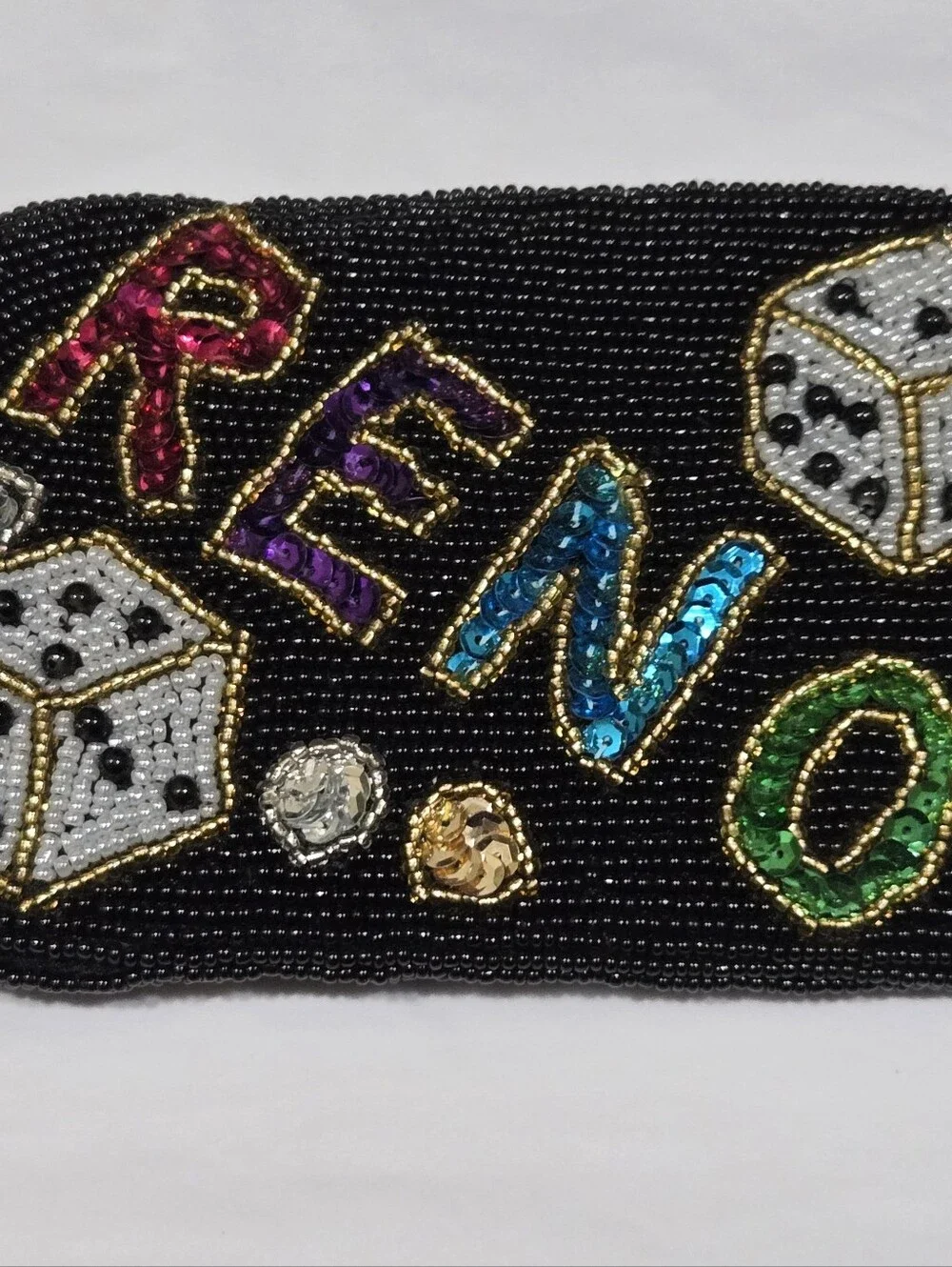 Vintage Black Beaded Reno Casino Snap Pouch